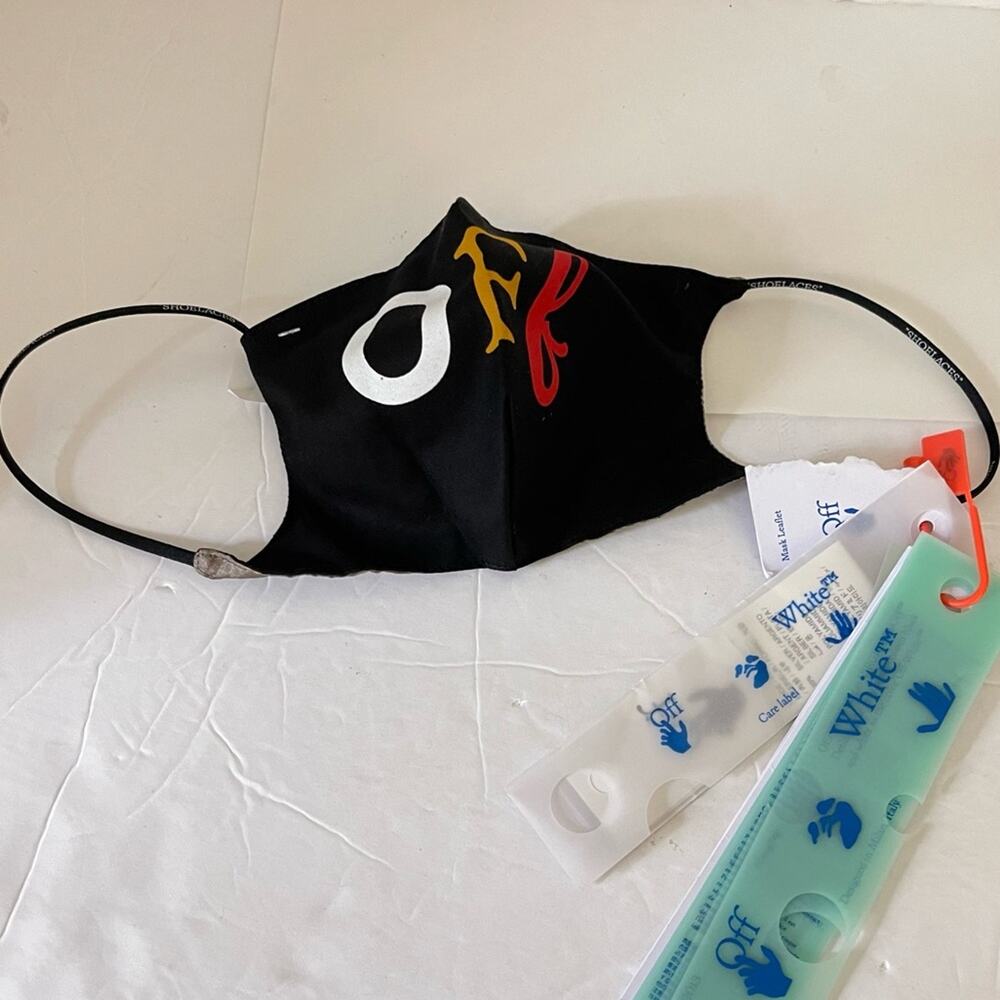 Off White Black Multicolor Typo Mix Print Face Mask NWT - Picture 8 of 8